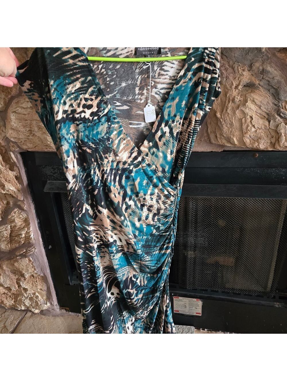 Connected Apparel Teal and Black Patterned Dress